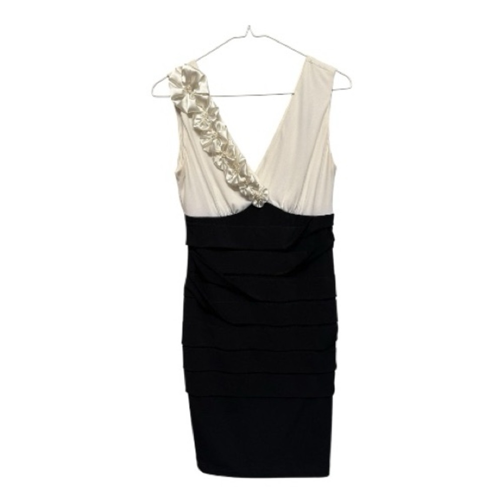 Connected Apparel Black and White Dress w/ Floral Embellishments 6P